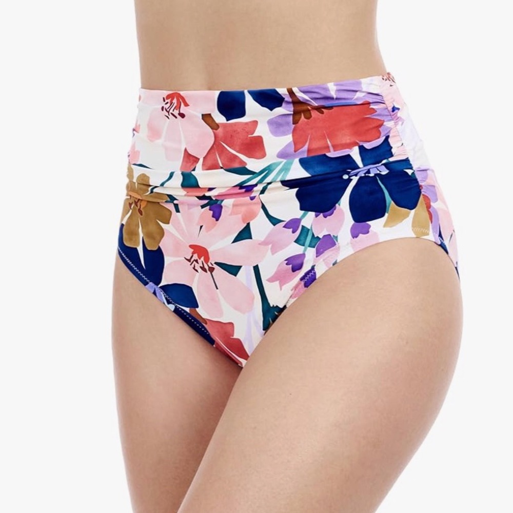 Profile By Gottex High-Waist Floral Bikini Bottoms in Pink, Blue, Purple, Gold